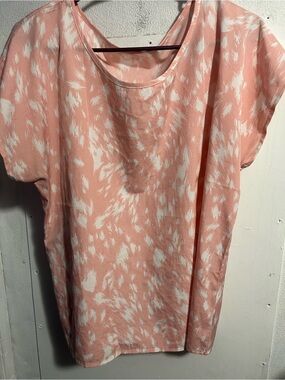 Women's Pink & White Printed Cap-Sleeve Top